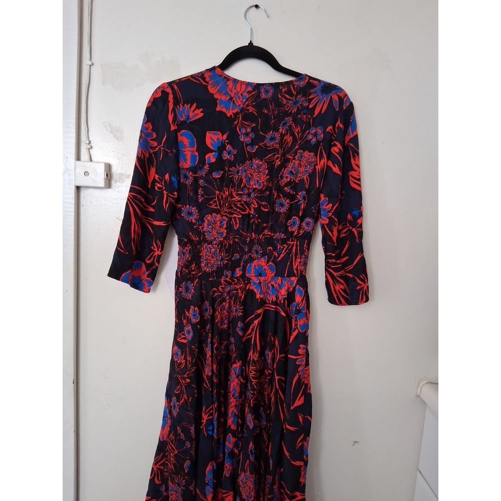 Desigual Floral Waist Handkerchief Hem Midi Dress Navy Red Blue 38 20SWVW29